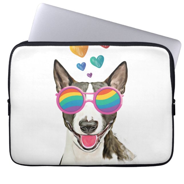 Bull Terrier Hund med Hearts Valentine Day Laptop Fodral (Framsidan)