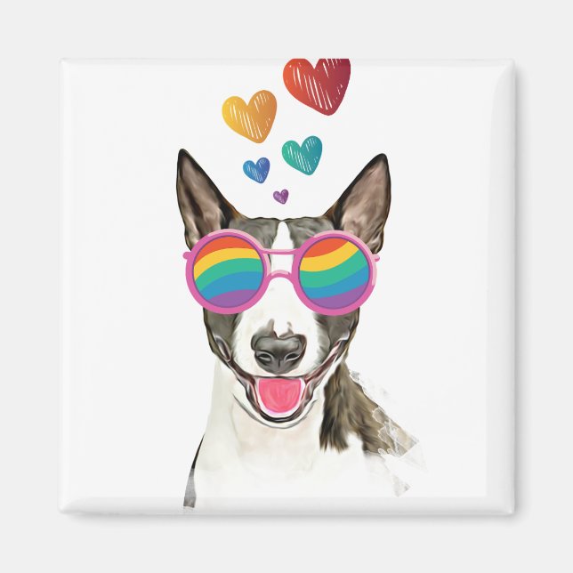 Bull Terrier Hund med Hearts Valentine Day Magnet (Framsidan)