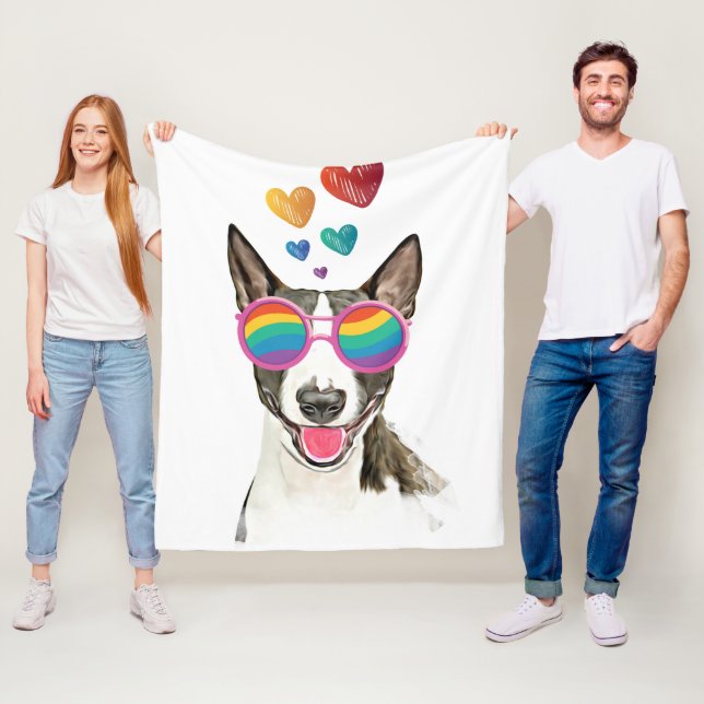 Bull Terrier Hund med Hjärtan Alla Hjärtans Dag Fleecefilt (På plats)