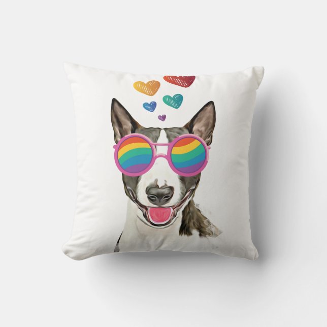 Bull Terrier Hund med Hjärtan Alla Hjärtans Dag  Kudde (Framsida)