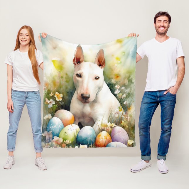 Bull Terrier Hund med påskägg Semester Fleecefilt (På plats)