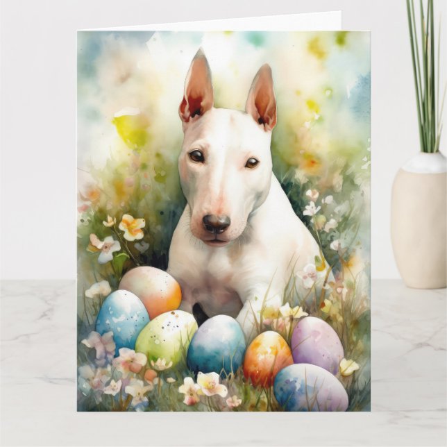 Bull Terrier Hund med påskägg Semester Kort (Framsida)