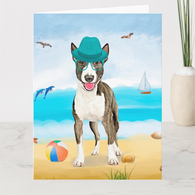Bull Terrier Hund på Beach Kort (Framsida)