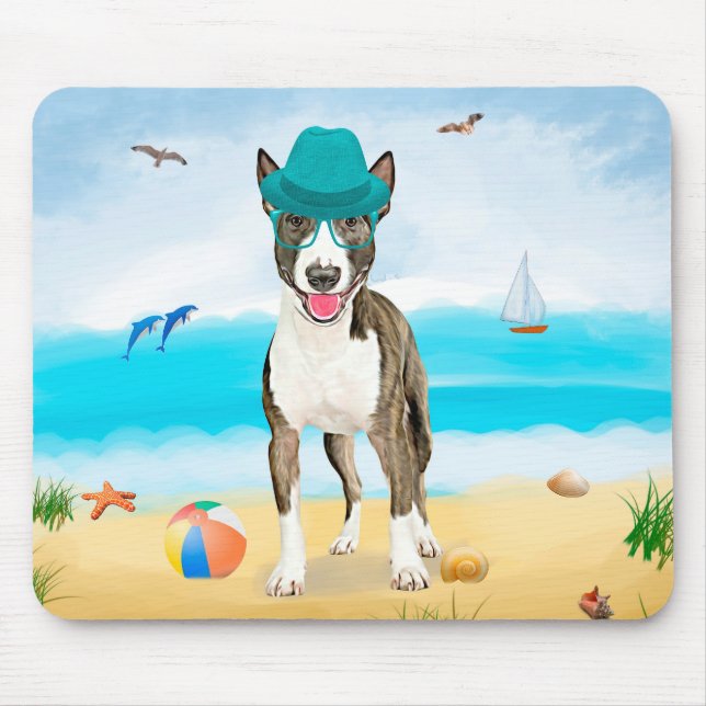 Bull Terrier Hund på Beach Musmatta (Framsidan)