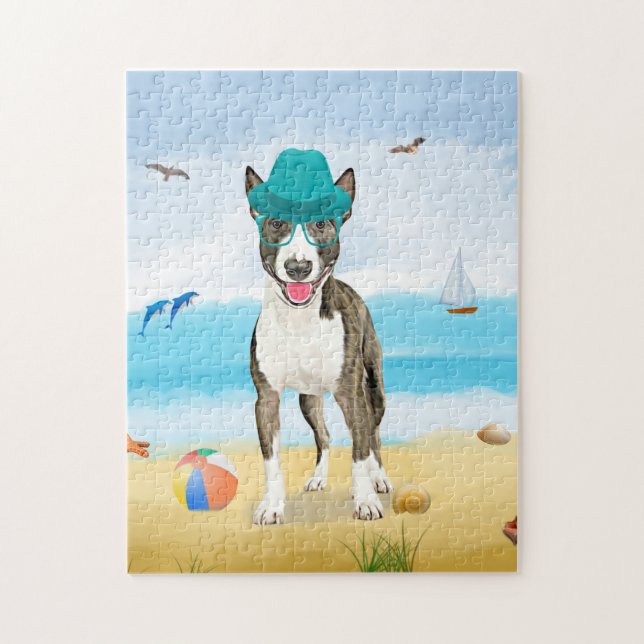Bull Terrier Hund på Beach Pussel (Vertikal)