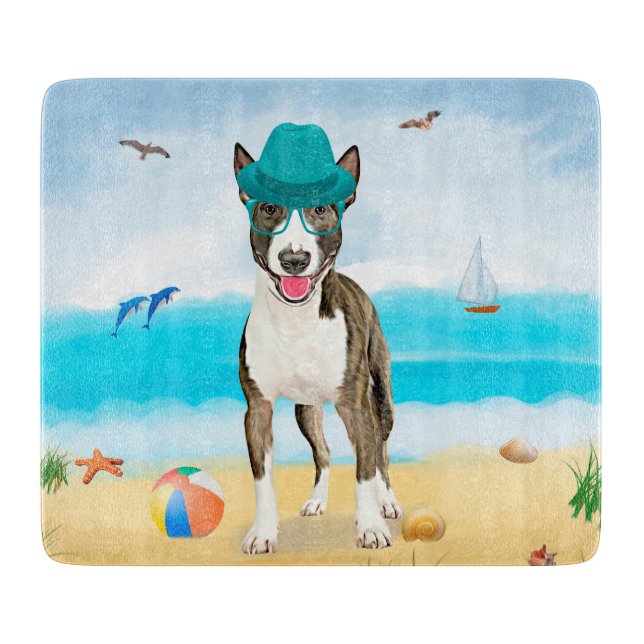 Bull Terrier Hund på Strand (Framsidan)