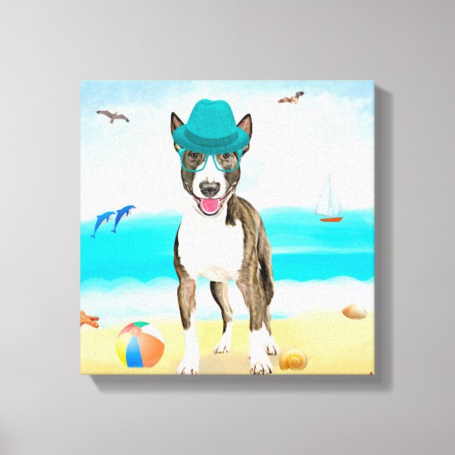 Bull Terrier Hund på Strand Canvastryck (Framsida)