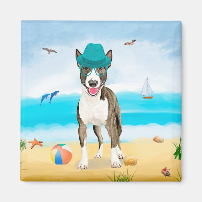 Bull Terrier Hund på Strand Magnet (Framsidan)