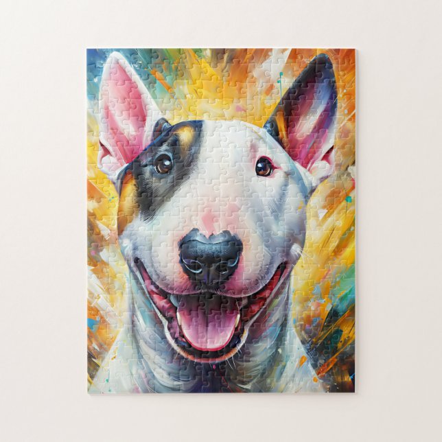 Bull Terrier Hund Porträtt Acrylic Art Print Gift Pussel (Vertikal)