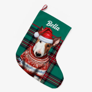 Bull Terrier Hund Red and Grönt Play Personlig Stor Julstrumpa