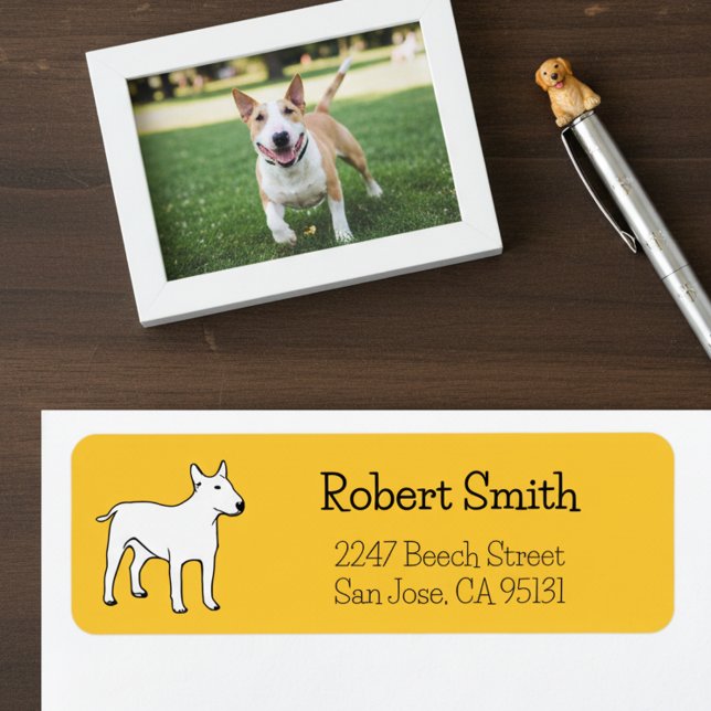 Bull Terrier Hund Returetiketters Returadress Etikett (Bull terrier return address labels.)