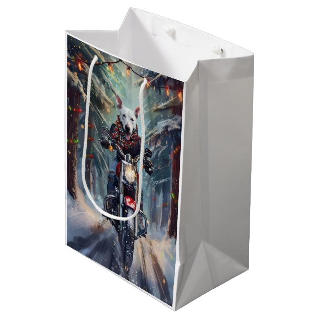 Bull Terrier Hund Riding Motorcle Jul (Framsidan Vinklad)