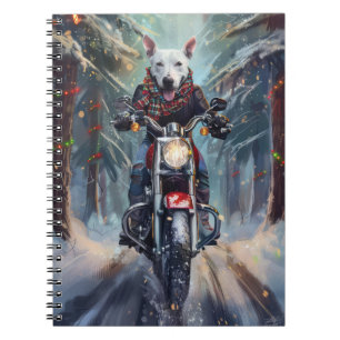 Bull Terrier Hund Riding Motorcle Jul Anteckningsbok
