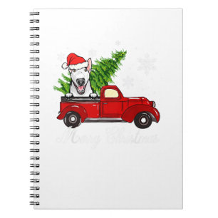 Bull Terrier Hund Riding Red Lastbil juldekalor Anteckningsbok
