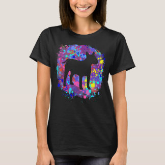 Bull Terrier Hund Rosa Vattenfärg Stänk Konst Kärl T Shirt