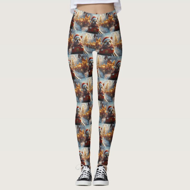 Bull Terrier Hund Rulltrappa Jul Leggings (Framsida)