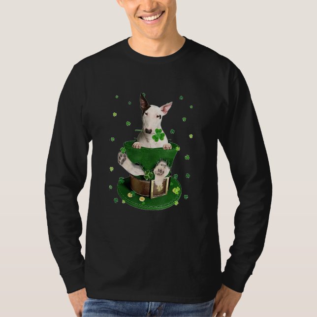 Bull Terrier Hund Shamrock Hat C St patrick's day T Shirt (Framsida)