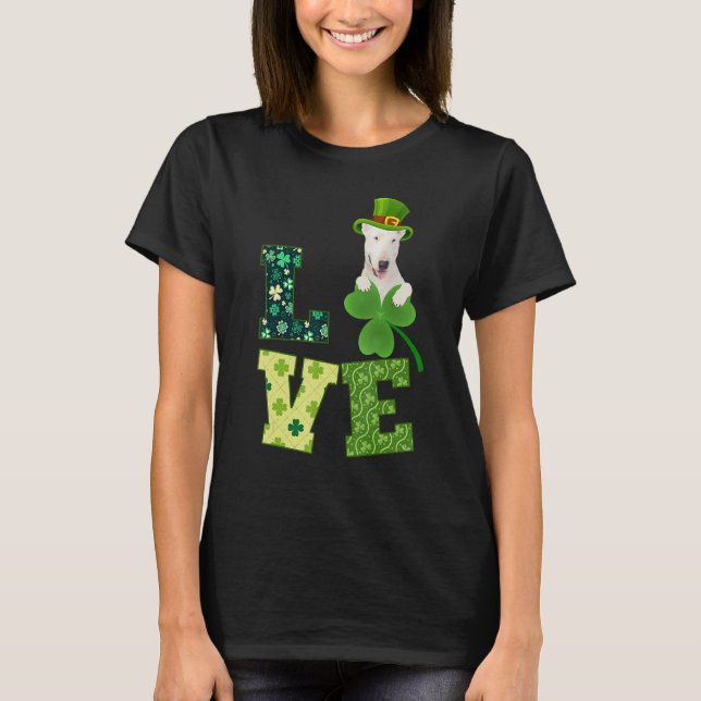 Bull Terrier Hund Shamrock St. Patricks Day Irish T Shirt (Framsida)