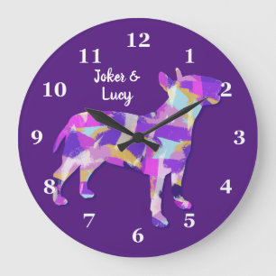 Bull Terrier Hund Silhouette Cute Lila PY&B Stor Klocka