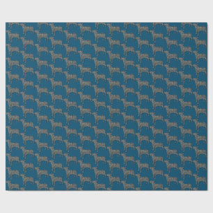 Bull Terrier Hund Silhouette Y&B Grid Blue Presentpapper