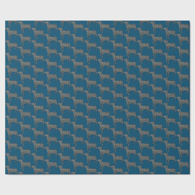 Bull Terrier Hund Silhouette Y&B Grid Blue Presentpapper (Seam)
