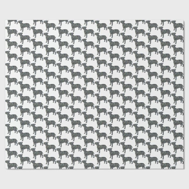 Bull Terrier Hund Silhouette Y&B Grid White Presentpapper (Seam)