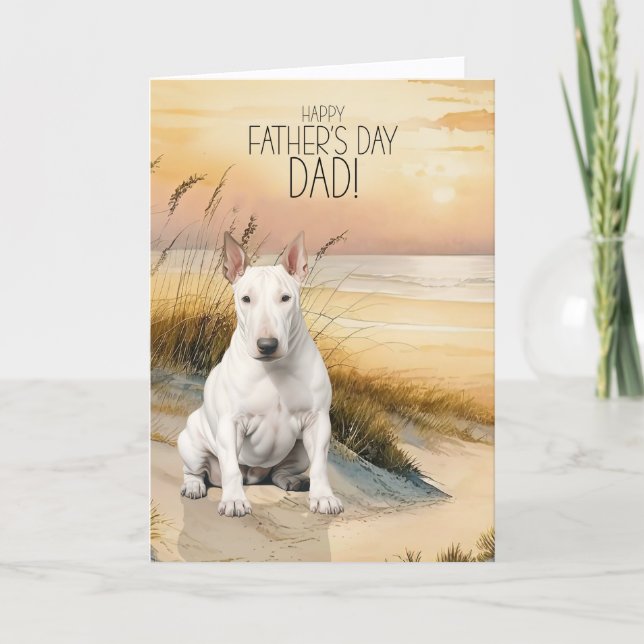 Bull Terrier Hund Solnedgång Strand Fars Dag Helgkort (Framsida)