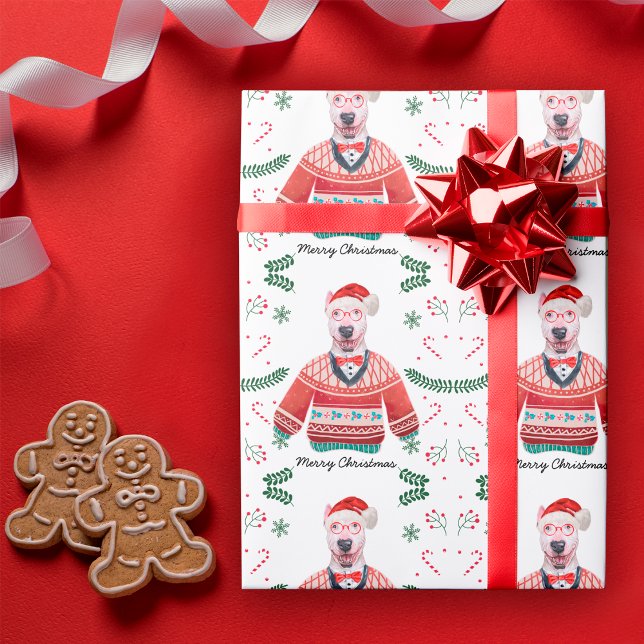 Bull Terrier Hund under julstämning Presentpapper (Skapare uppladdad)