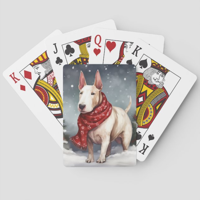 Bull Terrier Hund under Snö-julen Casinokort (Baksidan)