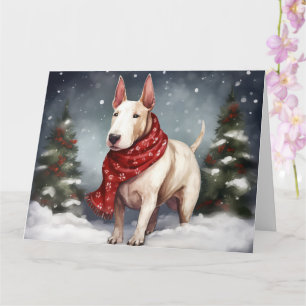 Bull Terrier Hund under Snö-julen Kort