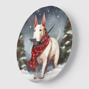 Bull Terrier Hund under Snö-julen Stor Klocka