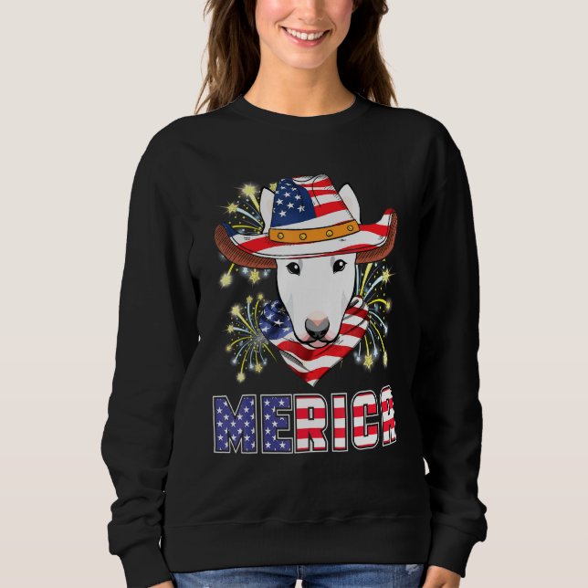 Bull Terrier Hund Us Flagga Hat Fireworks Merica 4 T Shirt (Framsida)