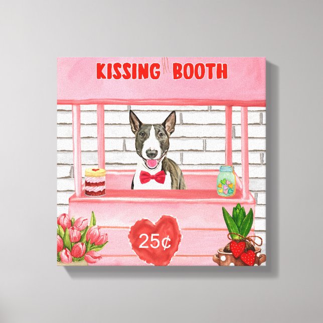 Bull Terrier Hund Valentine Day Kissing Booth Canvastryck (Framsida)