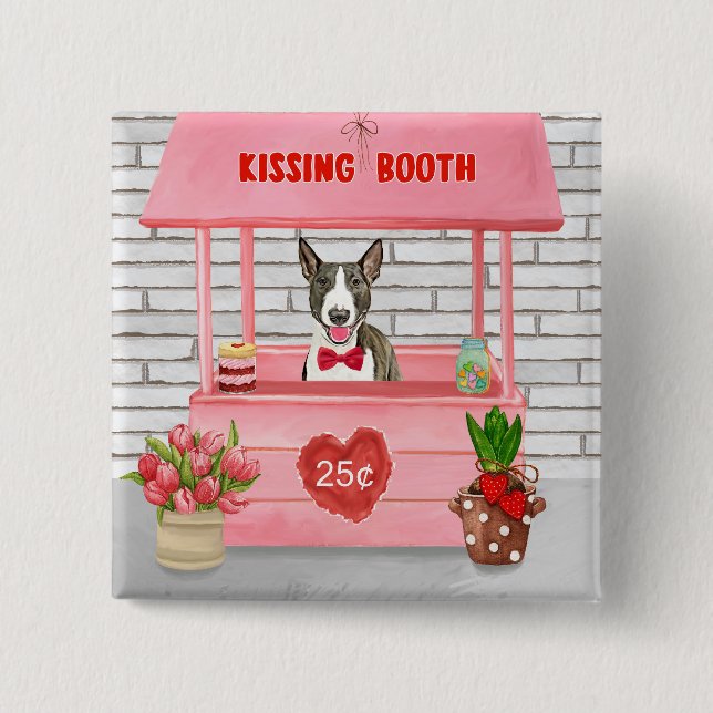 Bull Terrier Hund Valentine Day Kissing Booth Knapp (Framsida)