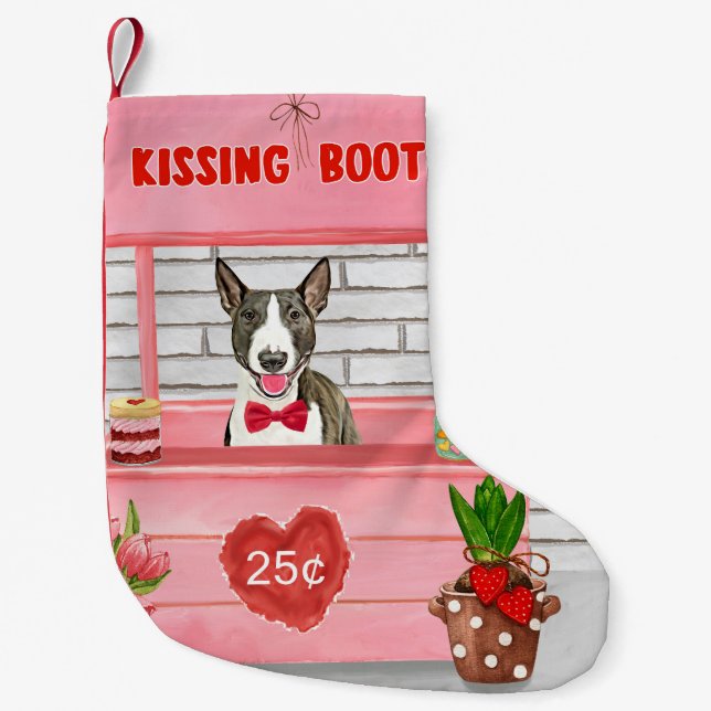 Bull Terrier Hund Valentine Day Kissing Booth Liten Julstrumpa (Framsidan)