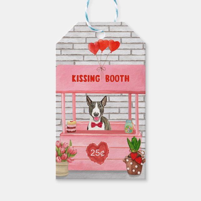 Bull Terrier Hund Valentine Day Kissing Booth Presentetikett (Framsidan)