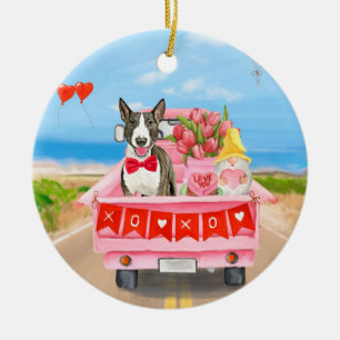 Bull Terrier Hund Valentine Day Lastbil Hearts Julgransprydnad Keramik