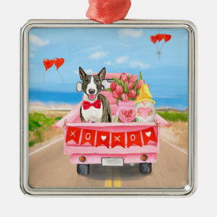 Bull Terrier Hund Valentine Day Lastbil Hearts Julgransprydnad Metall