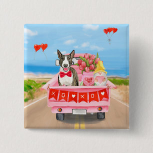 Bull Terrier Hund Valentine Day Lastbil Hearts Knapp