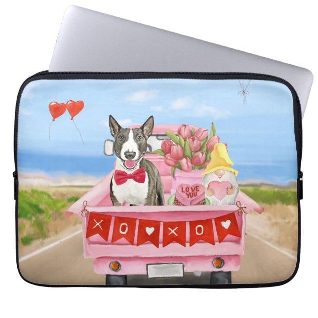 Bull Terrier Hund Valentine Day Lastbil Hearts Laptop Fodral (Framsidan)