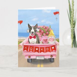 Bull Terrier Hund Valentine Day Lastbil Hearts Tack Kort