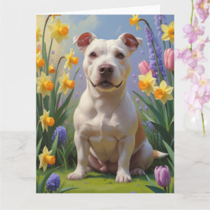 Bull Terrier Hund Vårblommor Målning Kort