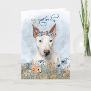 Bull Terrier Hund Vildblommor Mors Dag Helgkort