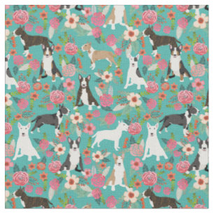 Bull Terrier hund vintage blommigts turquo Tyg