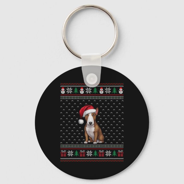 Bull Terrier Hund Wearing Santa Hat Ugly Julafton  Nyckelring (Framsida)