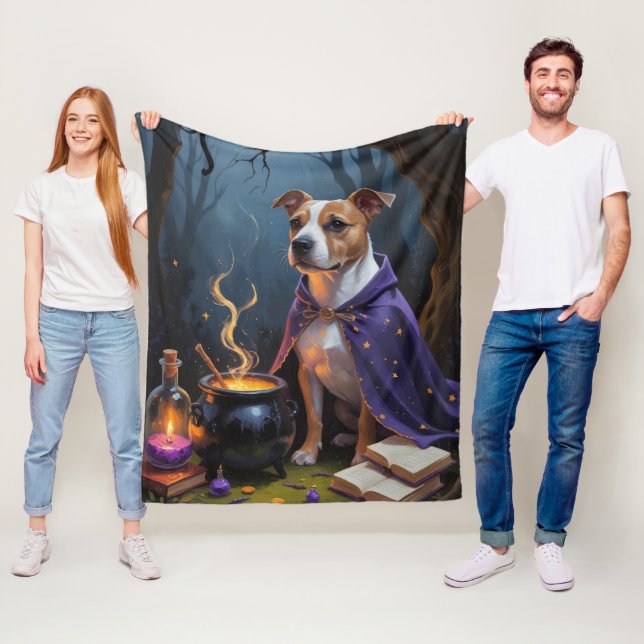 Bull Terrier Hund Whimsical Halloween-målning Fleecefilt (På plats)