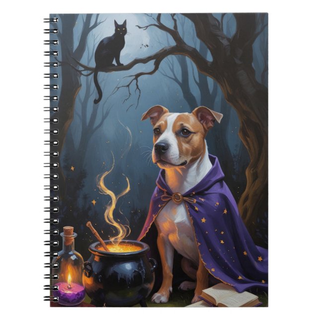 Bull Terrier Hund Whimsical Halloween Painting Anteckningsbok (Framsidan)