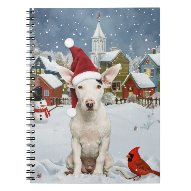 Bull Terrier Hund Winter Wonderland jul Joy Anteckningsbok (Framsidan)