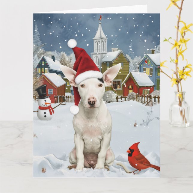 Bull Terrier Hund Winter Wonderland jul Joy Kort (Gul blomma)