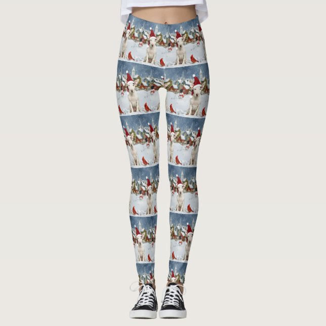 Bull Terrier Hund Winter Wonderland jul Joy Leggings (Framsida)